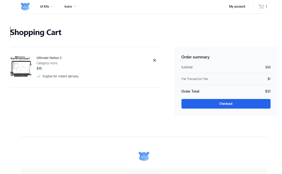 Shopping cart view in DigitalHippo