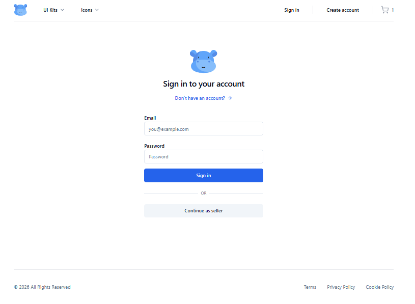 Sign-in screen in DigitalHippo