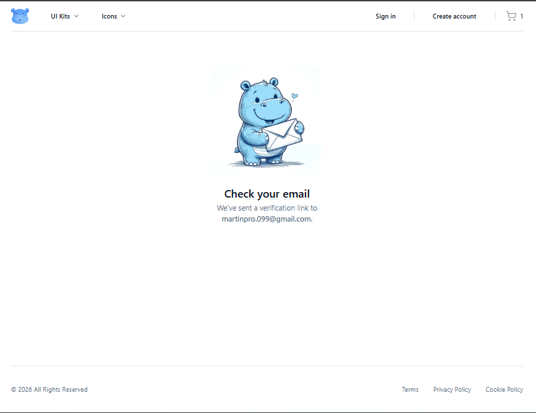 Account verification screen in DigitalHippo