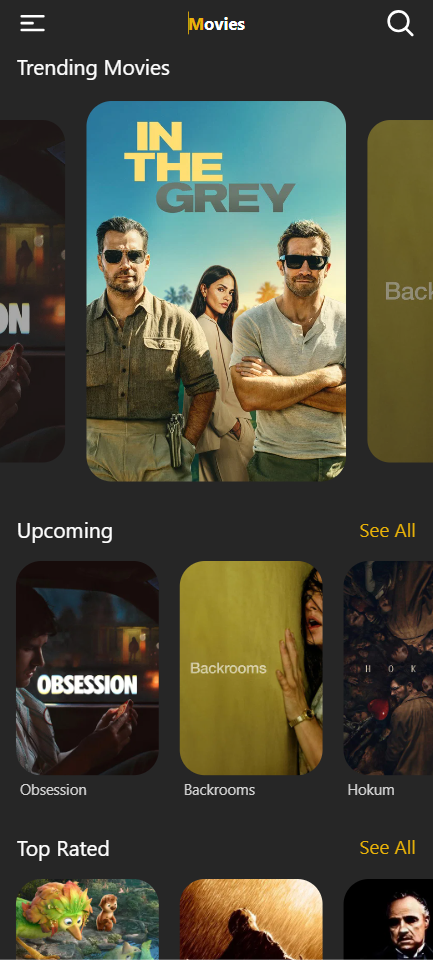 Movies React Native mobile main screen