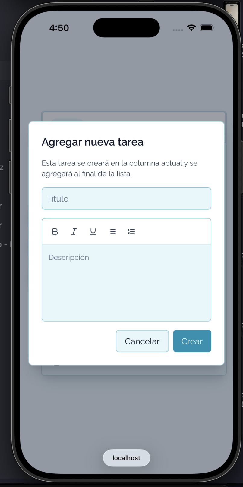 OrganizaBoard add task modal with rich-text editor