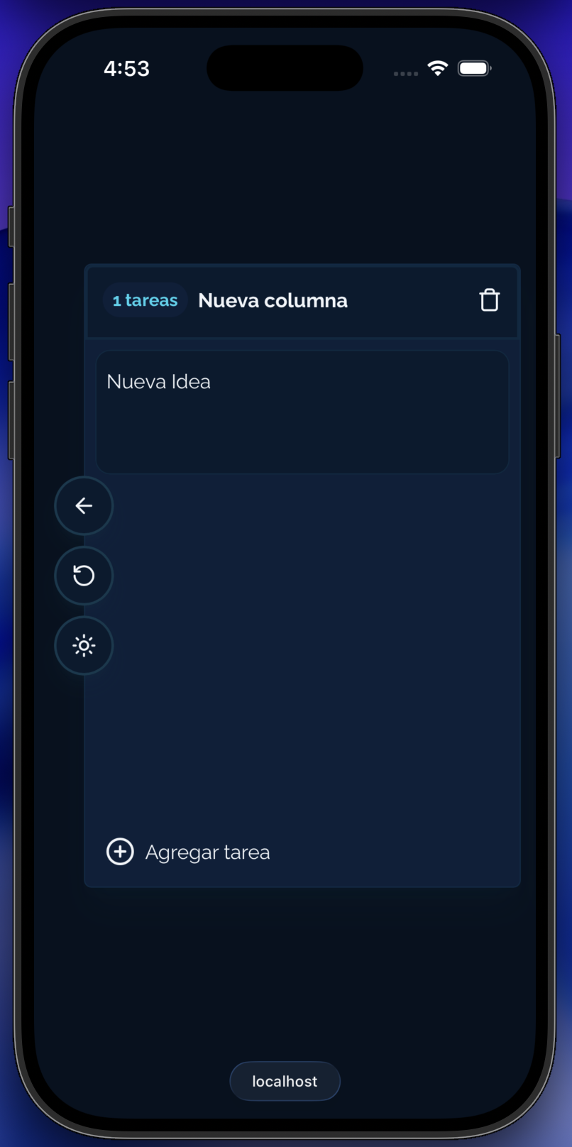 OrganizaBoard mobile board in dark theme